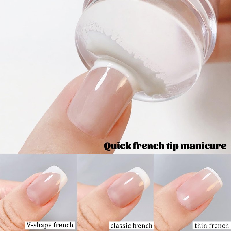 Skiennix French Tip Stamp - Soft Clear Silicone Jelly Head Stamper with 2PCS Scraper Kit for Easy DIY Manicure