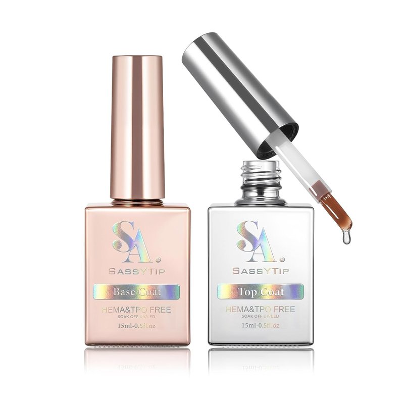 Gel Top Coat & Base Coat Set - 15ml Acid-Free, Hema & TPO Free | Clear, Shiny Finish for DIY Nail Art