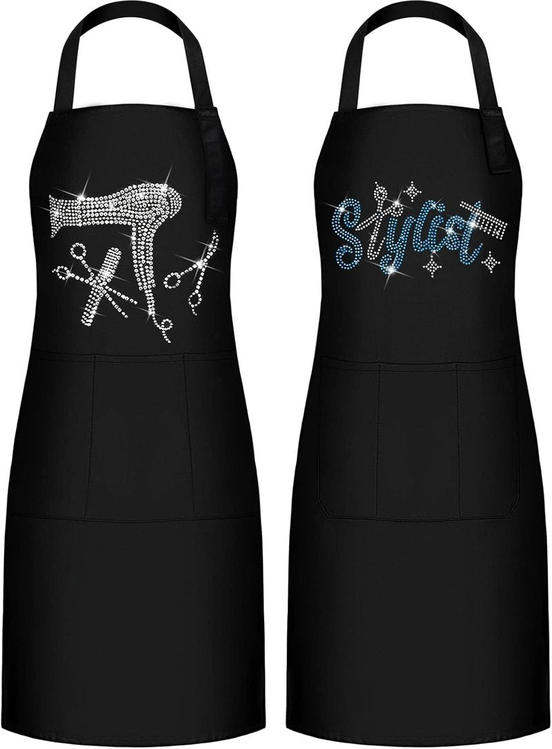 Hair Stylist Apron - Waterproof Salon Apron with Rhinestone Tools & 3 Pockets | 2 Pcs Set