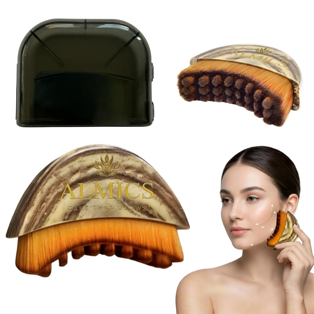 Almics Lymphatic Contour Face Brush, Lymphatic Drainage Massager for Face, Chin & Jawline Sculpting, Dry Brushing Tool to Reduce Puffiness, Ergonomic Design for Anti-Swelling & Fatigue Relief