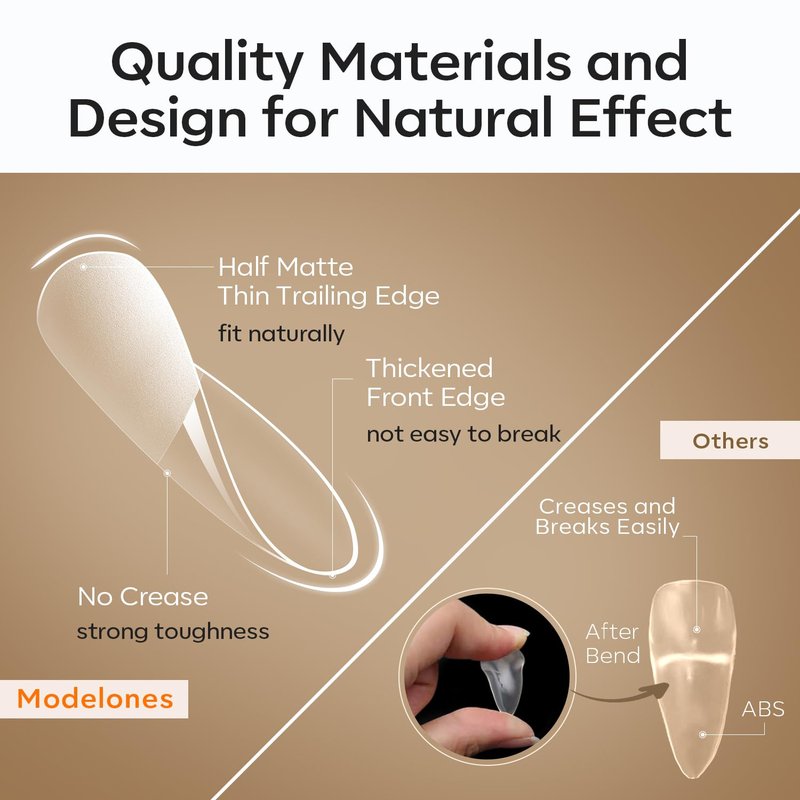 Modelones Medium Almond Nail Tips - Pre-Shaped Full Cover Fake Nails | 216PCS in Clear, 12 Sizes