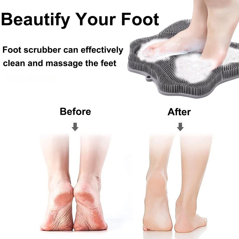 Easkite Shower Foot Scrubber, Shower Foot and Back Scrubber with Suction Cups, Shower Silicone Foot Washer for Exfoliating Massage（Grey&Blue）