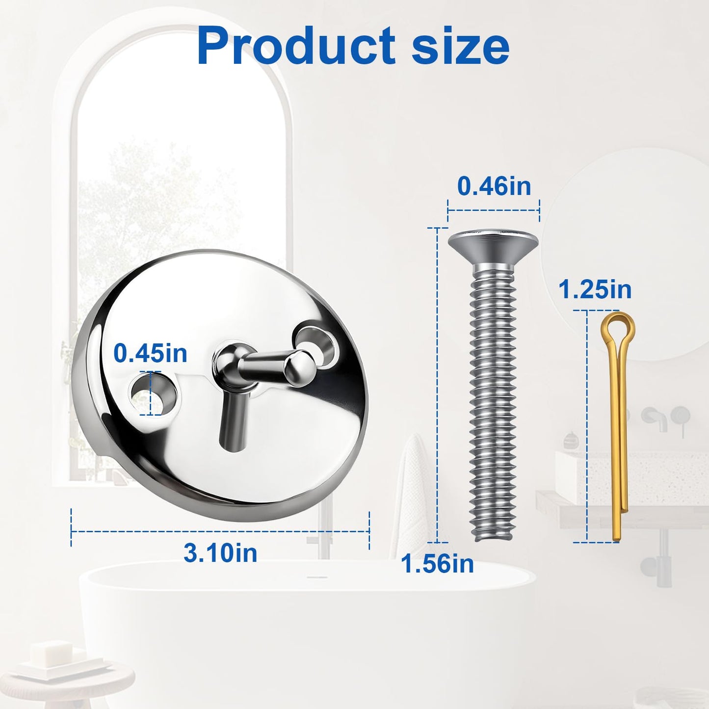 Trip Lever Bathtub Overflow Plate for DANCO 80991 Replacement Bath Tub Overflow Drain Cover with Screw,2-Hole Bath Tub Overflow Plate with Trip Lever, Chrome