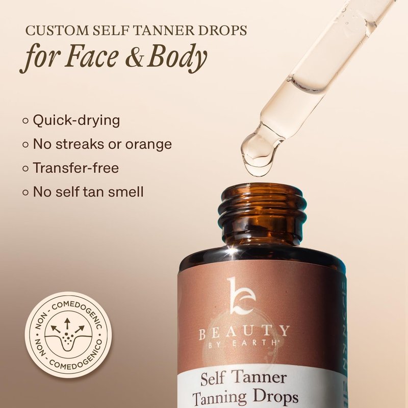 Self Tanning Drops - Natural & Organic Face Tanner | Medium Moisturizing Bronzing Drops for Face & Body