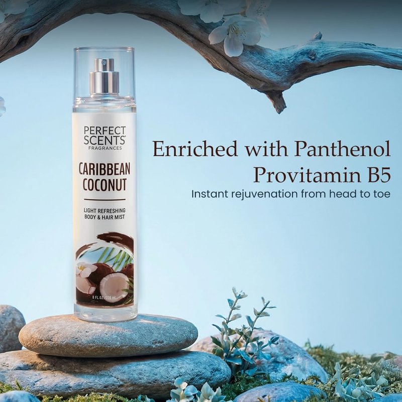 Caribbean Coconut Body & Hair Mist - Refreshing Vegan Spray, 8 Fl Oz | Paraben-Free, Infused with Panthenol