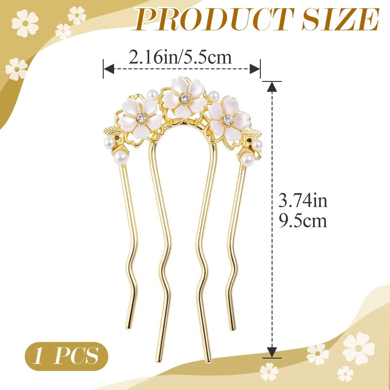 Hzopcw Pearl Flower Hair Pins with 4 Teeth, U-Shaped Bridal Flower Bun Maker Hair Pin Clips, Hairpin Floral Clips Accessories for Wedding Party Updo- White