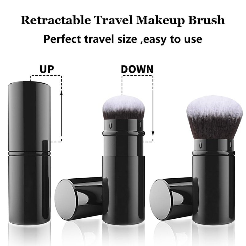 Retractable Kabuki Makeup Brush - Travel-Friendly Powder Foundation Brush | Aluminum Handle for Liquid & Cream Cosmetics