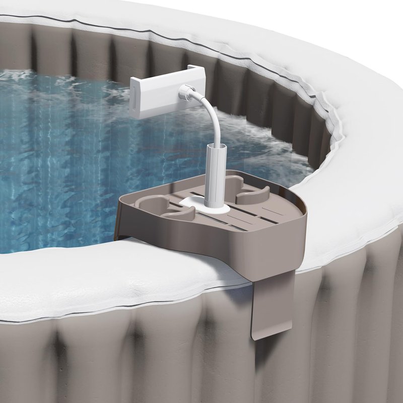 ECOPOOLTECH Adjustable Hot Tub Tray Table, Clip-on Pool Cup Holder Phone Holder, Nonslip Spa Drink Tray Side Table for Outdoor Inflatable Pools, Must Have Hottub Accessories for Adults