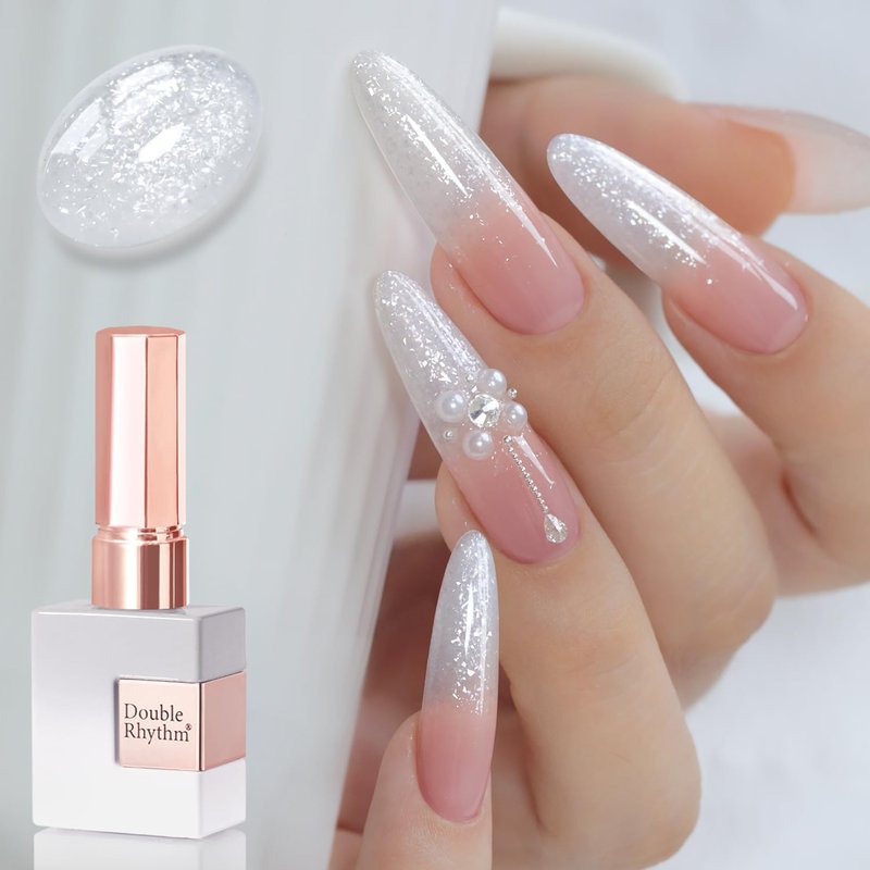 Double Rhythm 15ML Gel Nail Polish Pure Sheer Same Color Same Bottle Soak Off Gel Polish Art Manicure Salon DIY at Home for Women (White Flake Glitter-B1232)