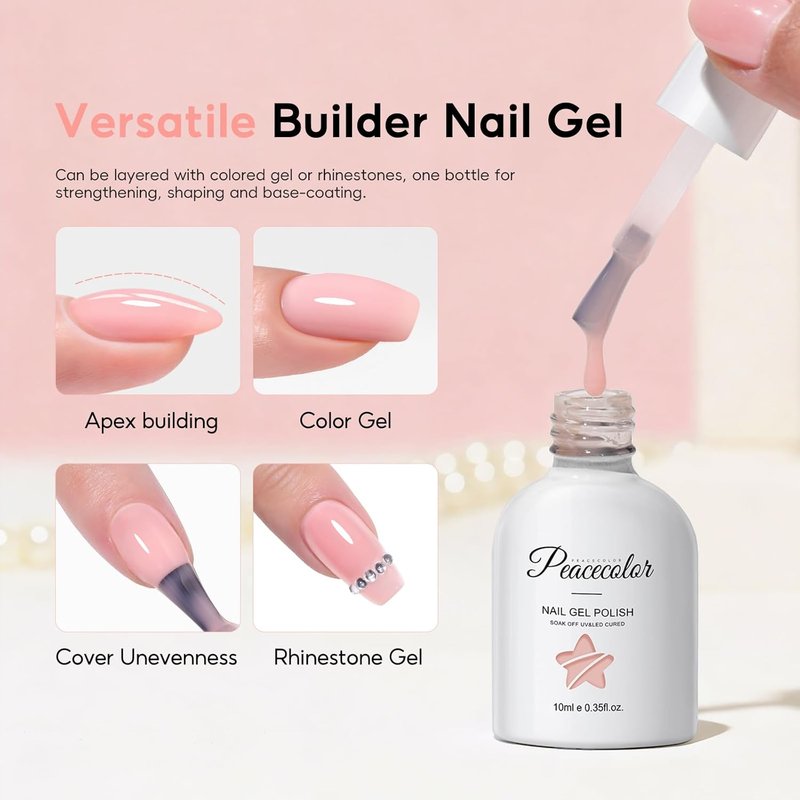 PEACECOLOR Builder Nail Gel Polish Set - 6 Colors for DIY Nail Extensions | Thickening Rubber Base Gel