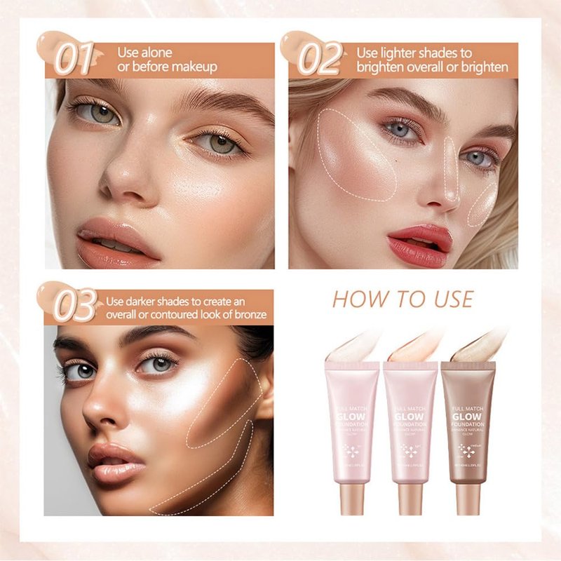 Natural Glow Illuminator Glotion - Hydrating, Long-Lasting Highlighter for Face & Body with Sheer to Light Buildable Coverage and Radiant, Sun-Kissed Look, 1.35 fl oz (#3 Medium, 1 Piece)