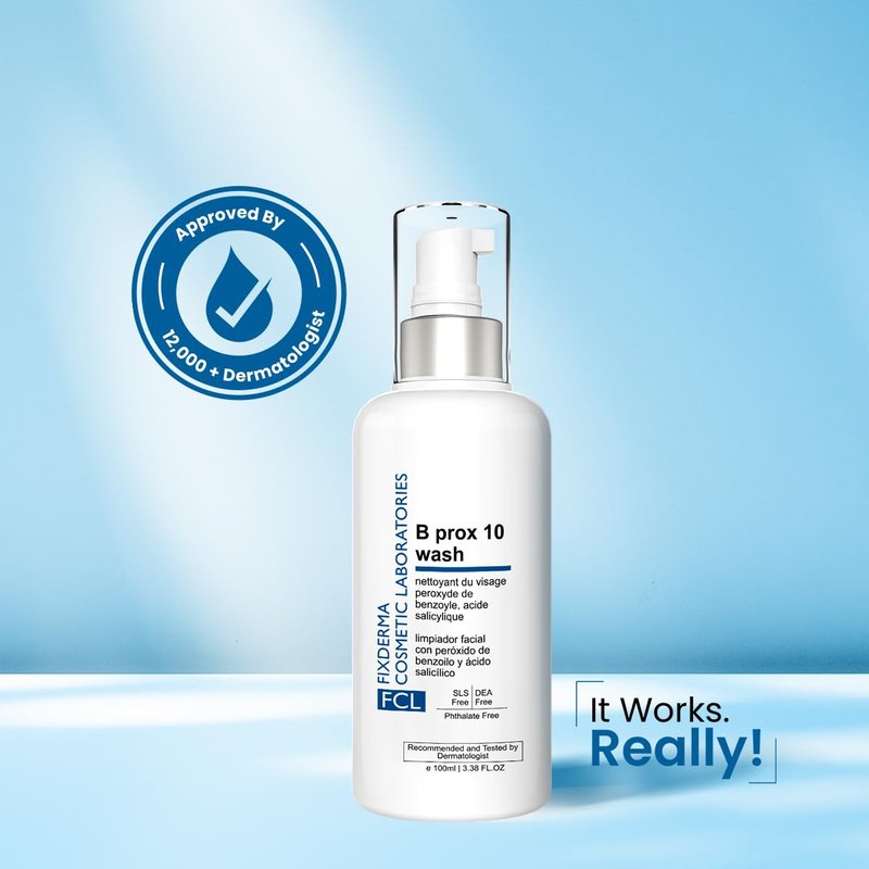 FCL 2% Benzoyl Peroxide Face Wash, B-Prox 10 Face Wash for Acne Exfoliate Blackheads Controls Oil Production, Soap free Non-Drying, Non-comedogenic Cleanser - 3.38 FL Oz