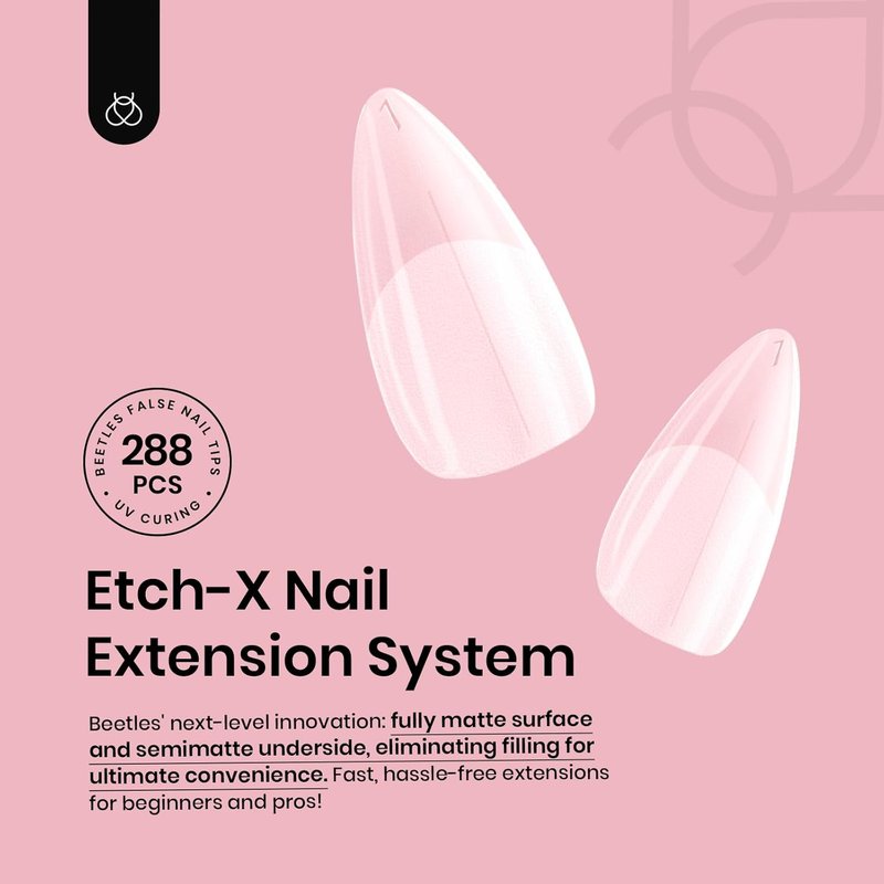Beetles Medium Almond Gel Nail Tips - 288PCS Matte Clear False Acrylic Nails | 12 Sizes for Easy DIY Salon Use