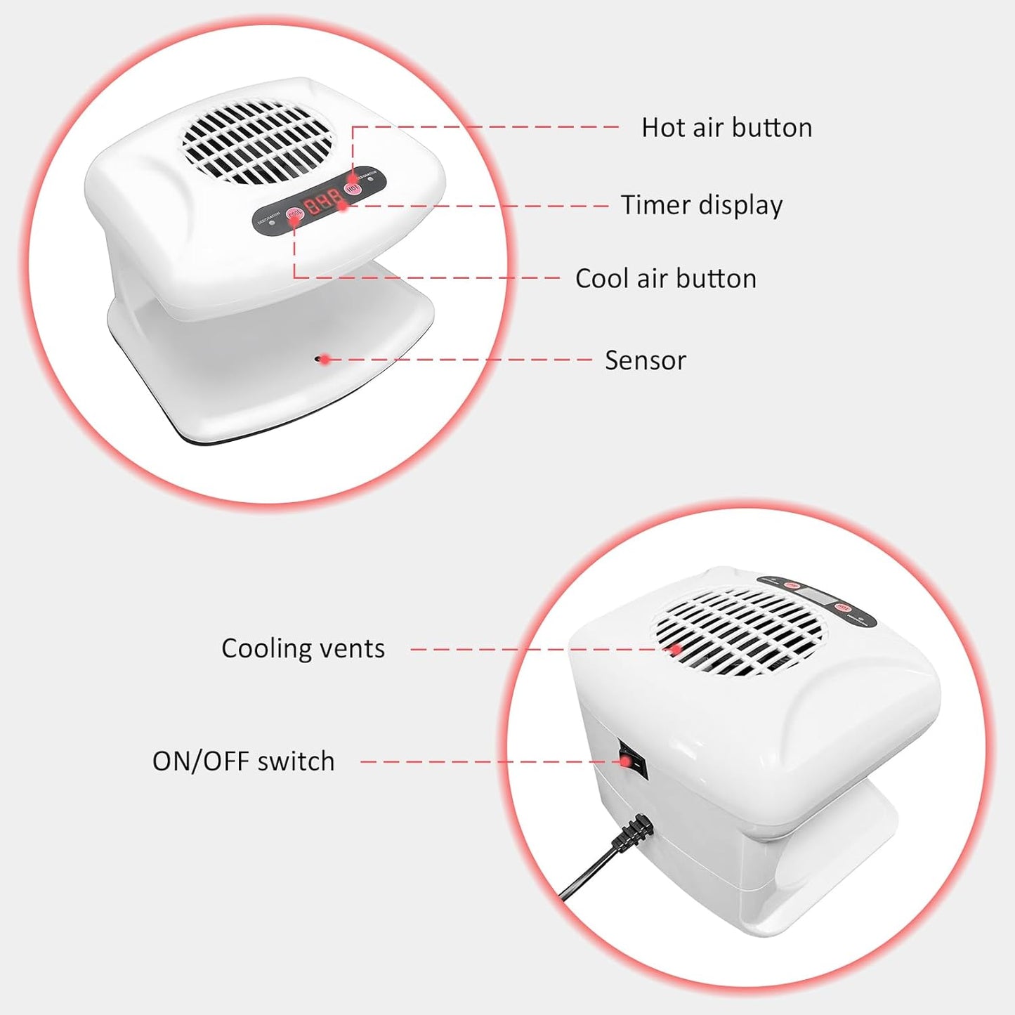 Skiennix Nail Dryer - 300W Professional Drying Fan with Sensor & Dual Air Modes | White