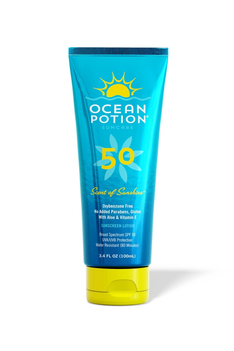 Ocean Potion SPF 50 Sunscreen Body Lotion, Broad Spectrum UVA/UVB Protection with Aloe and Vitamin E, Water-Resistant Non-Greasy Travel Size Sunscreen, 3.4 oz