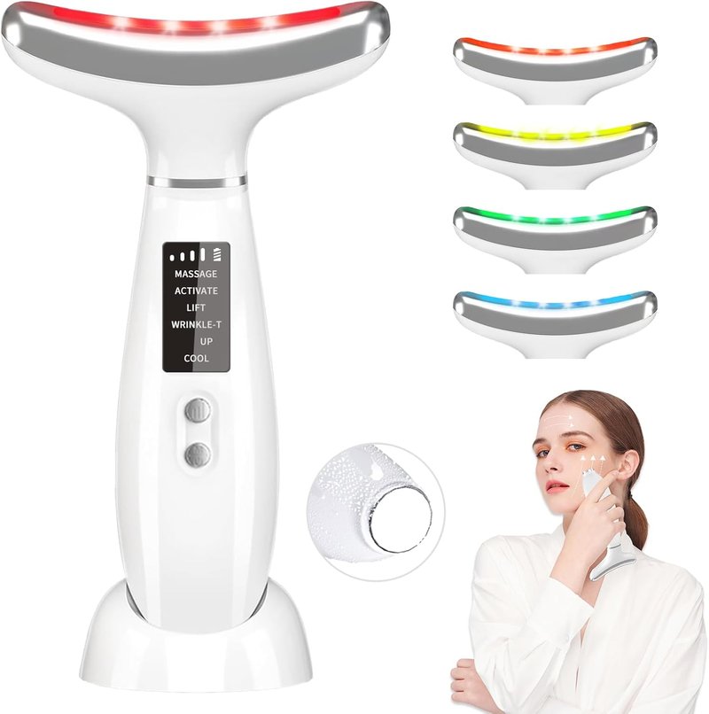 LED Facial Massager - Micro-Current Vibration & Light Therapy for Wrinkles | 4 Color Options, Cold & Hot Treatment