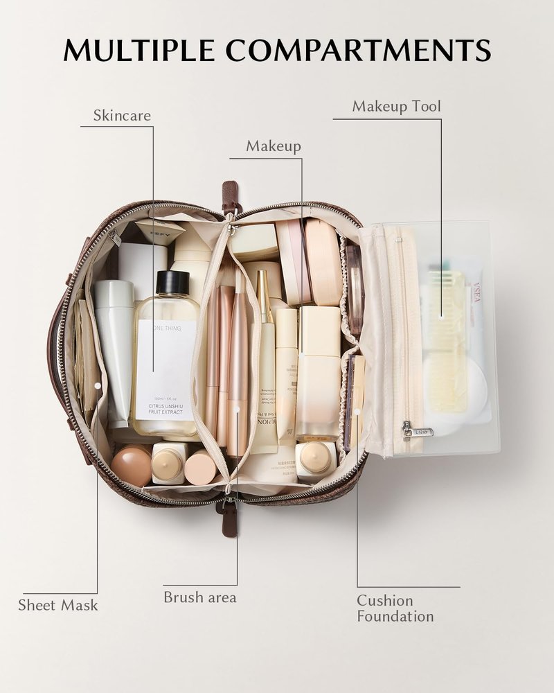 EACHY Makeup Bag, Large Capacity Provence Travel Toiletry Bag, Waterproof Cosmetic Bags for Women Large Capacity Makeup Pouch with Divider and Handle