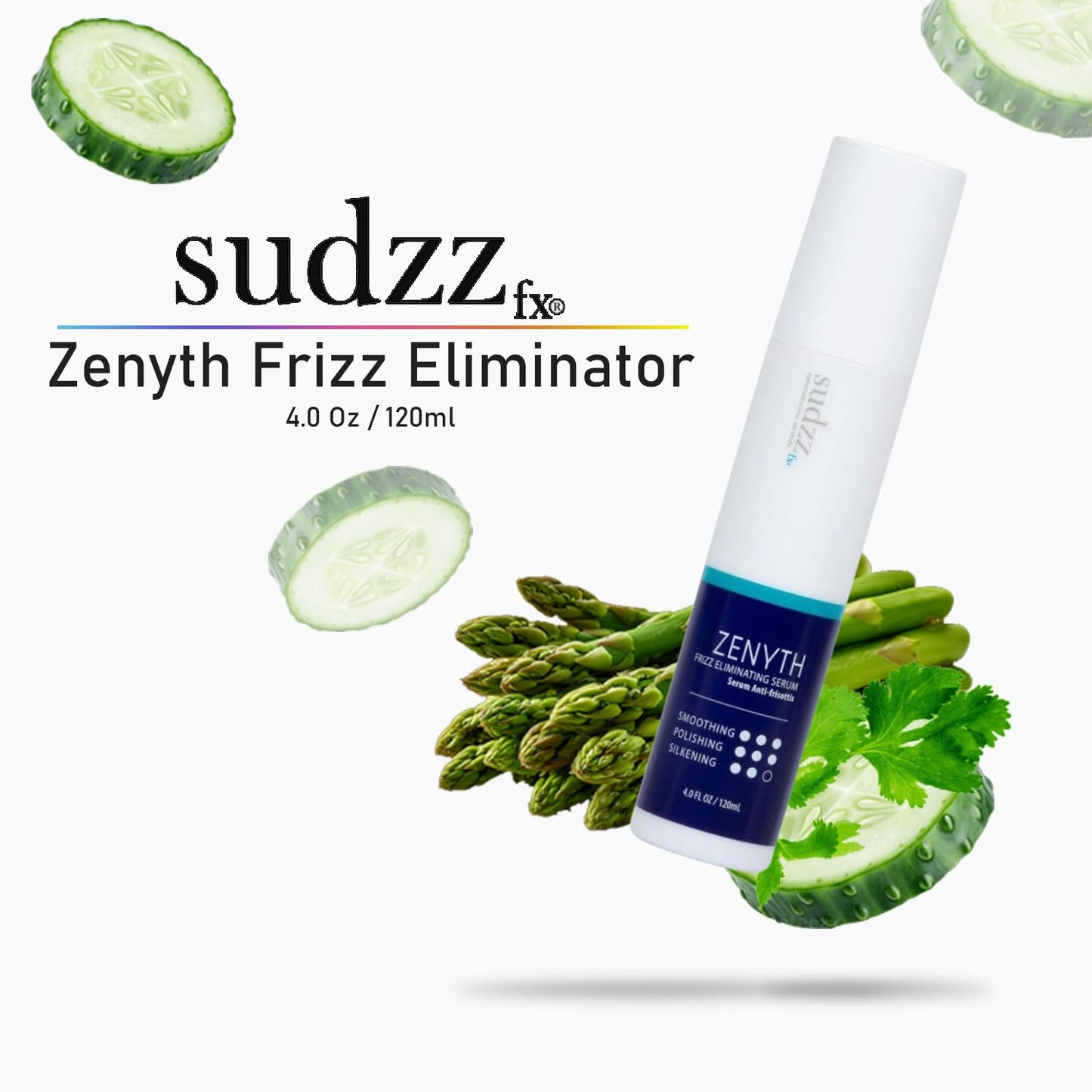 SUDZZFX Zenyth Frizz Eliminator Serum - Heat Protection & Smoothing for Damaged Hair - 4 Fl Oz
