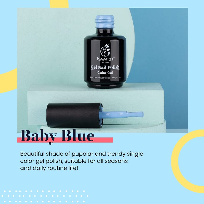 Beetles Baby Blue Gel Polish, 15ml Blue Gel Nail Polish Soak Off Nail Art Manicure Salon DIY Design at Home Gifts for Woman
