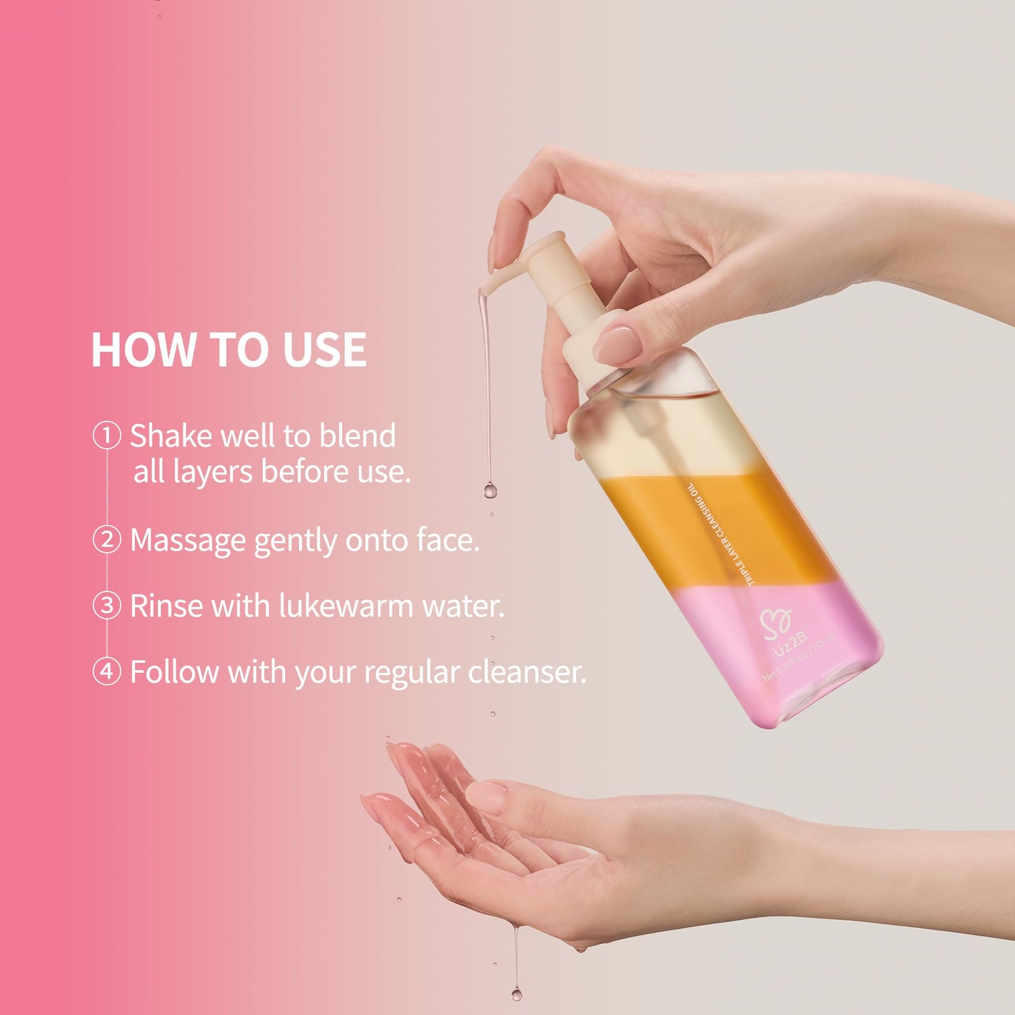 UZ2B Triple Layer Cleansing Oil – Oil, Serum & Water Layers | Deep Cleanse Makeup, Sunscreen & Blackheads | Hydrating with Centella & Jojoba Oil | Korean Skincare 185 ml / 6.26 fl. oz.