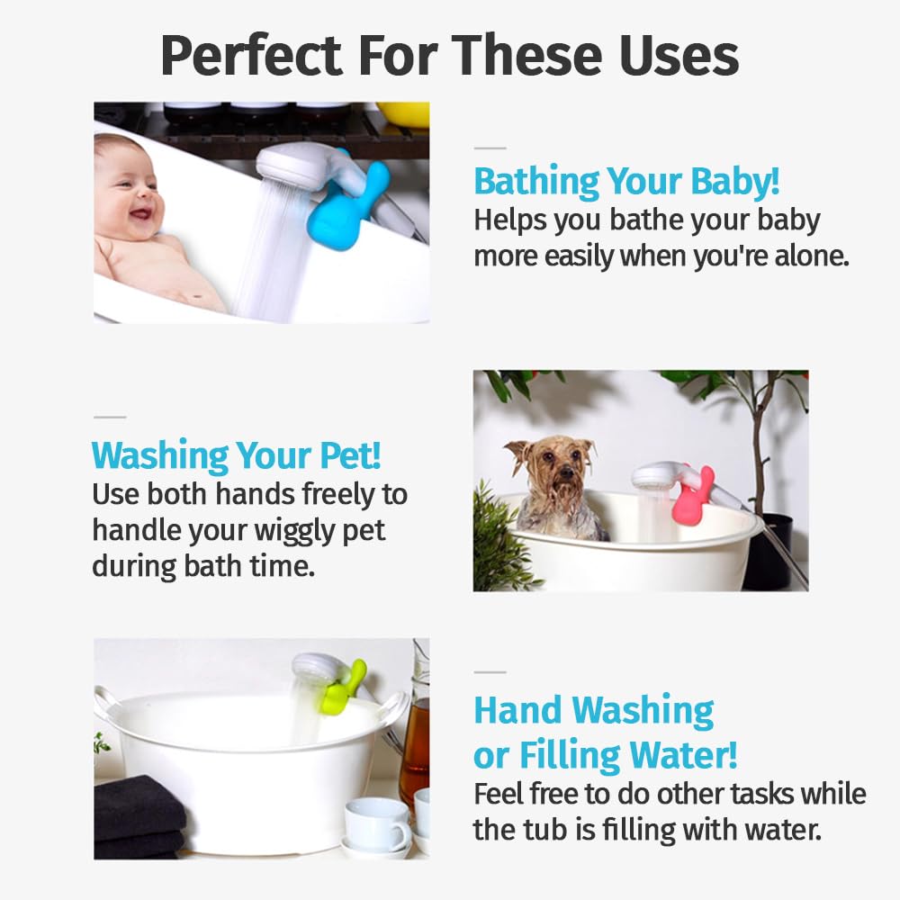 Fourfeet Bunny Shower Head Holder Clip ㅣ Durable Silicone Grip for Bathroom ㅣ Made in Korea ㅣ Secure and Non-Slip Mount for Handheld Showers ㅣ Easy to Install for All Ages - Pink