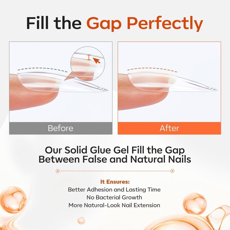 modelones 30g Solid Gel Nail Glue, Glue Gel on Nails for Clear Tips Super Strong Adhesive for Acrylic Extensions Press On Fake Tips U V Curing Needed Professional Adhesive