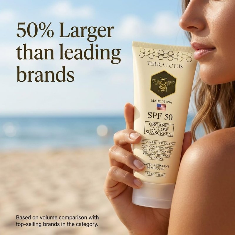 Organic Tallow Mineral Sunscreen - 50 SPF - For Face and Body - With 100% Grass-Fed Tallow and Non-Nano Zinc Oxide Reef Safe - (5 Oz)