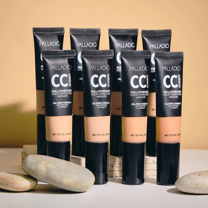 Palladio Full-Coverage CC Cream - Oil-Free Color Correction with Peptides & Vitamin C | Tan 41N