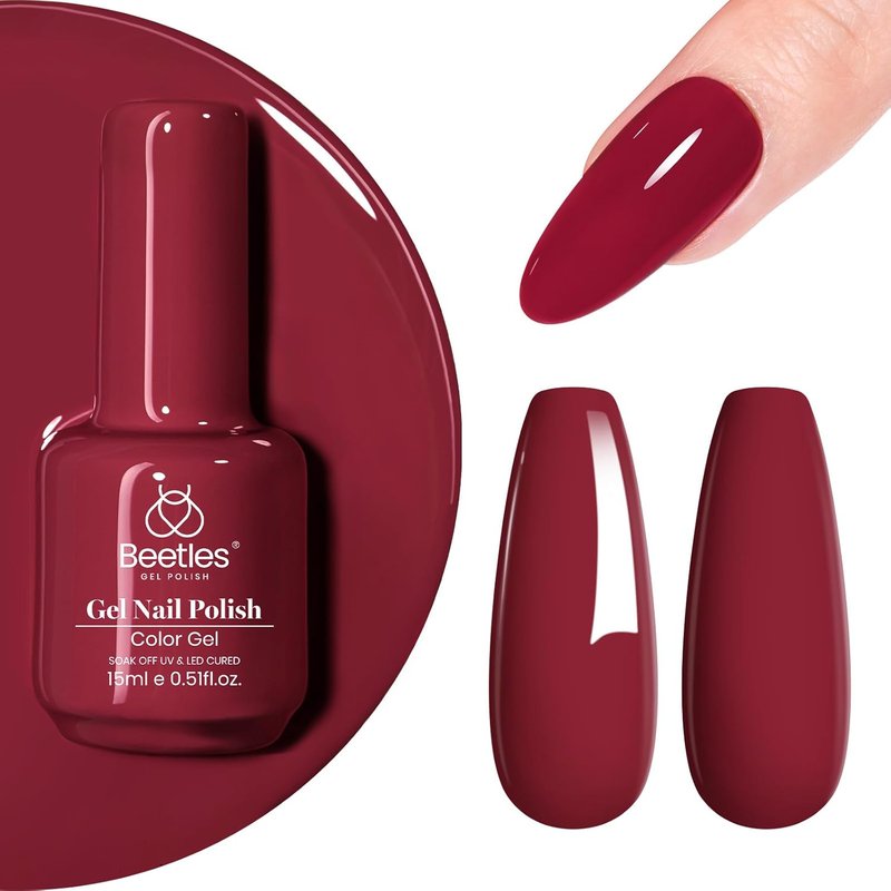 Beetles Red Gel Nail Polish - Dark Red Soak Off Mulled Wine Color | 15ml for Stunning Nail Art