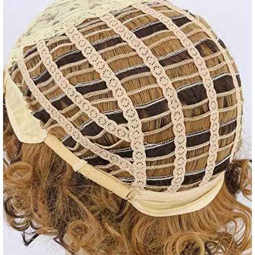 Topcosplay 5Pcs Set 70s 80s Disco Wig for Men or Women Afro Wig with Glasses Necklace Moustache Short Curly Hippies Wigs Blonde Brown
