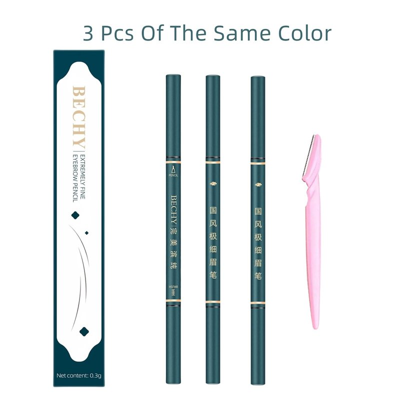Skiennix Eyebrow Pencil Set - 3 PCS Waterproof Micro Brow Pencils with Brush & Razor | Ultra-Fine Precision