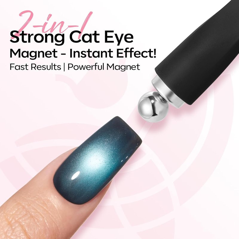 modelones 8-in-1 Cat Eye Gel Polish Magnet Tool, Magnetic Nail Art Wand for Gel Nails with Steel Ball, Glass Bead, French Tip, Clover, Heart & Swirl Effects for DIY Home Salon Manicure