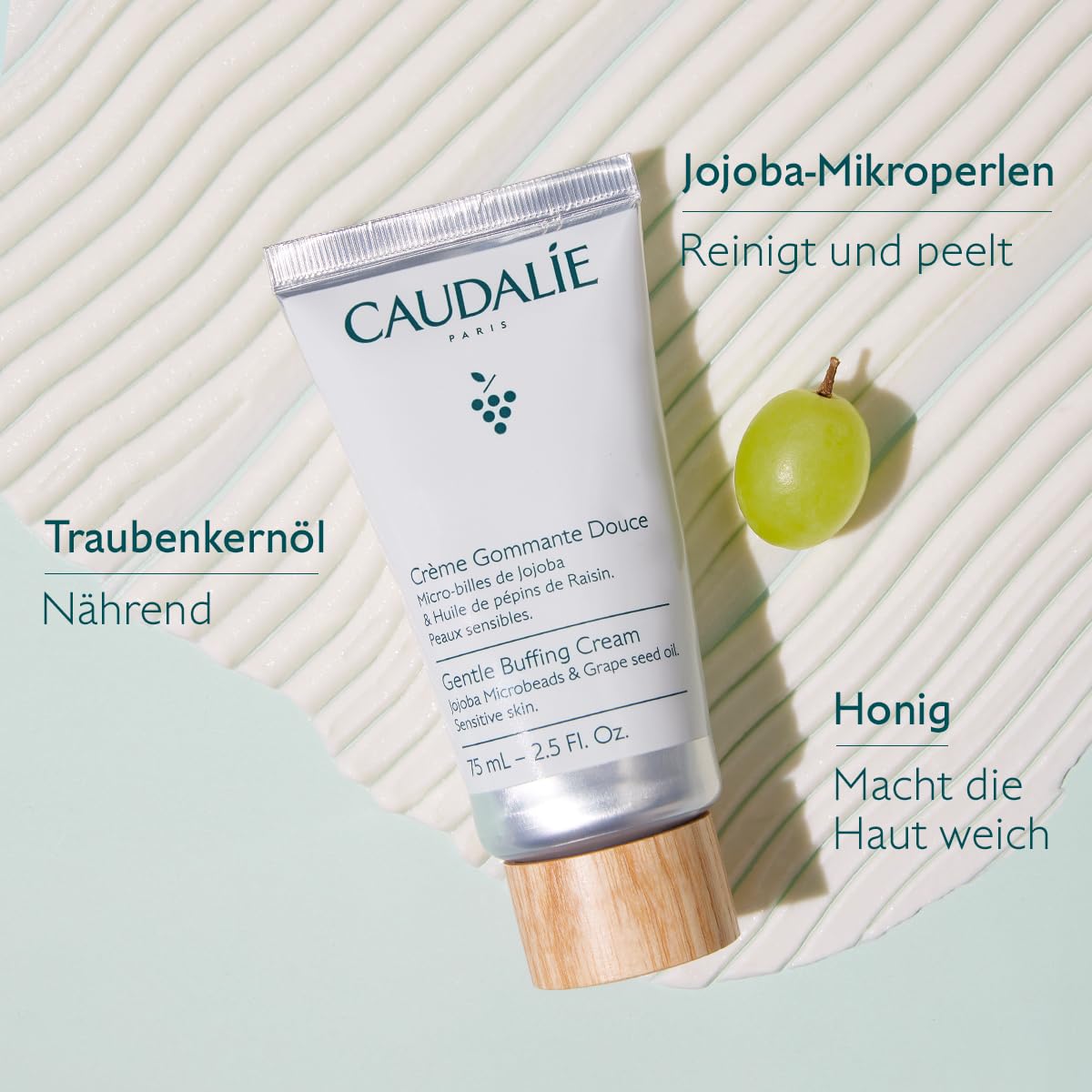 Caudalie Vinoclean Gentle Exfoliating Buffing Cream with Jojoba Microbeads and Nourishing Grape Oil - 75 mL