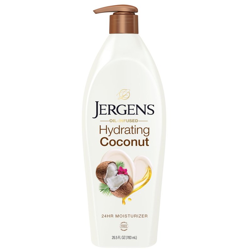 Jergens Hydrating Coconut Body Lotion, Hand and Body Moisturizer, Infused with Coconut Oil, Hydrates Dry Skin Instantly, Dermatologist Tested, 26.5 Oz