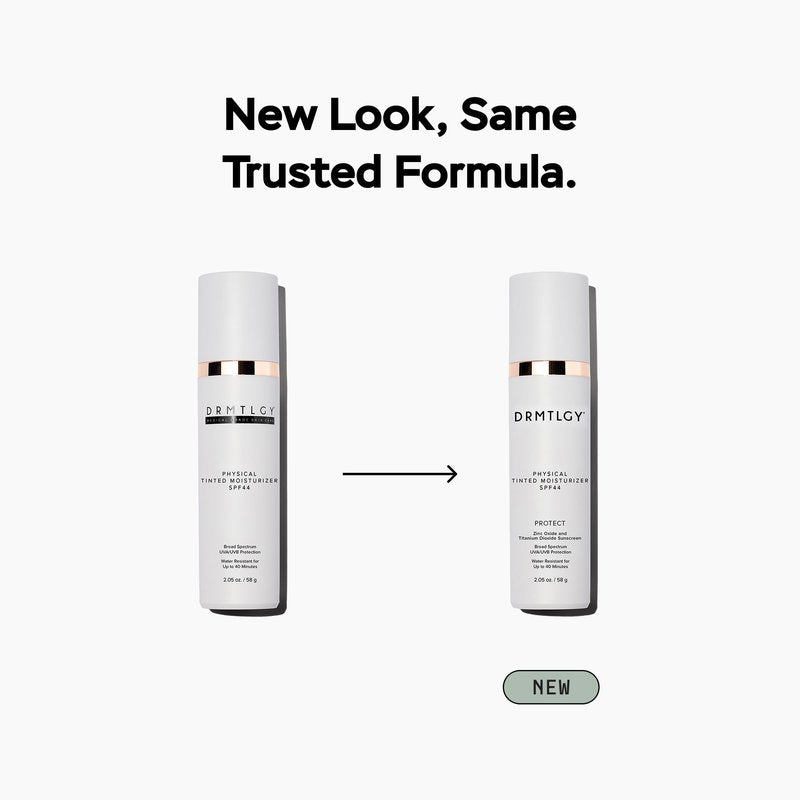 DRMTLGY Physical Tinted Moisturizer with SPF 44. Universal Tint. All-In-One Mineral Tinted Sunscreen and Foundation with Broad Spectrum Protection Against UVA and UVB Rays, 2.05 oz