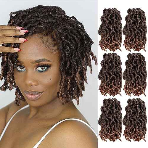 Faux Locs Crochet Hair 8 Inches Short Curly Dreadlocks Extensions for Black Women Pre Looped Soft Nu Locs Ombre Brown Wavy Crochet Dreads Braiding in Hair Extensions(6 Packs 120 Strands)