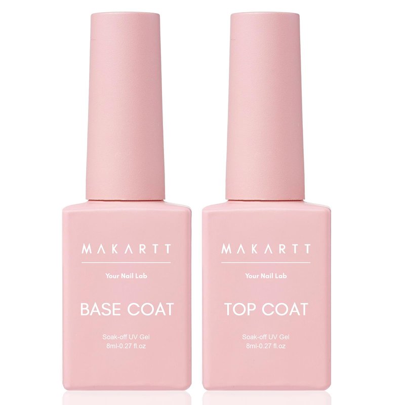 Makartt Gel Top Coat and Base Coat Kit: 2 PCS Clear Gloss Shiny No Wipe Stain Resistant General Top Coat Nail Polish UV for Acrylic Nails Dip Powder Gel Nail Polish Beauty Spring Gift Salon at Home