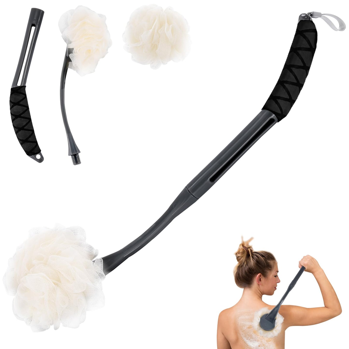 Loofah on a Stick, 20.5” Shower Sponge Loofah Back Scrubber, Exfoliation and Improved Skin Health, Back Loofah for Shower for Men Women