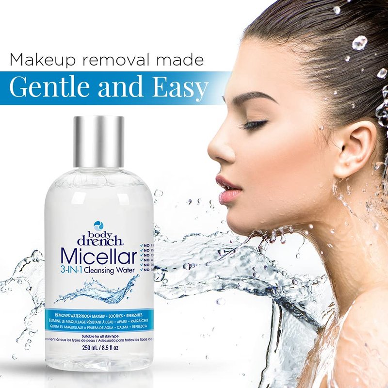 Body Drench 3-in-1 Micellar Water Makeup Remover, Facial Cleanser & Hydrating Water for Sensitive Skin, Eye Makeup Remover, 8.5 fl oz