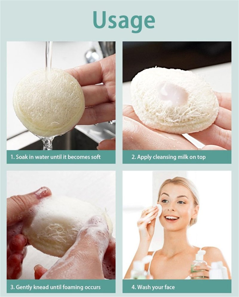 Natural Loofah Exfoliating Facial Scrubber, Made with Natural Shower Loofah Sponge, Bath Shower Loofah Sponge for Women and Men, for Face That Gets You Clean - 6 Count (1 Pack)