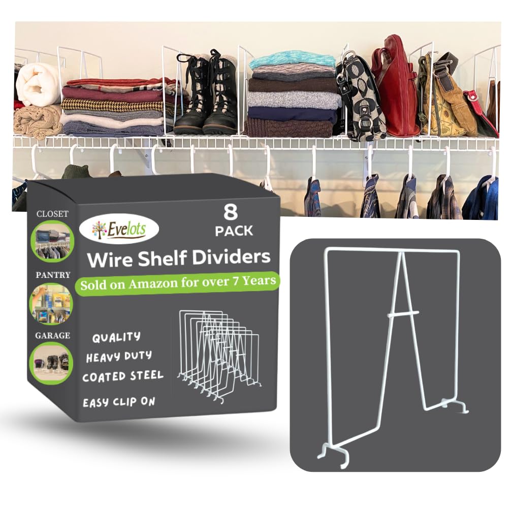 Evelots Tall Wire Shelf Dividers -8 Pack- Closet Storage & Organization for Office/Pantry/Garage Shelf Separator - Easy Clip-No Tool - Solid Coated Steel