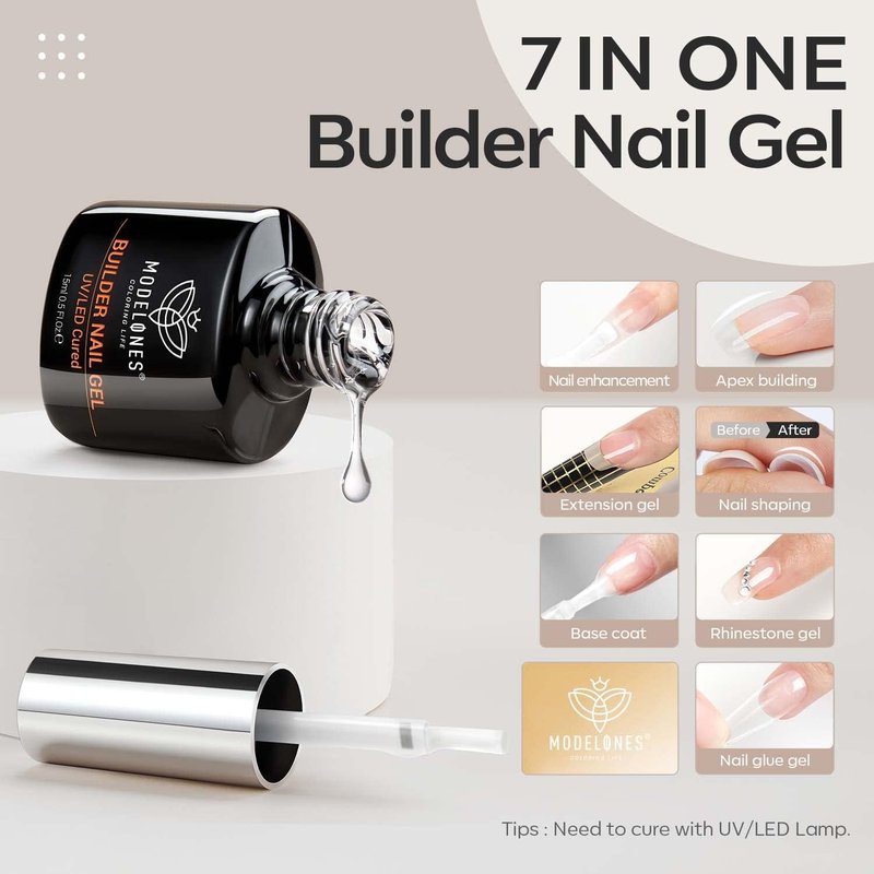 Modelones Builder Nail Gel - 6 Color Gel Nail Polish Kit for Spring | Nude Pink Shades