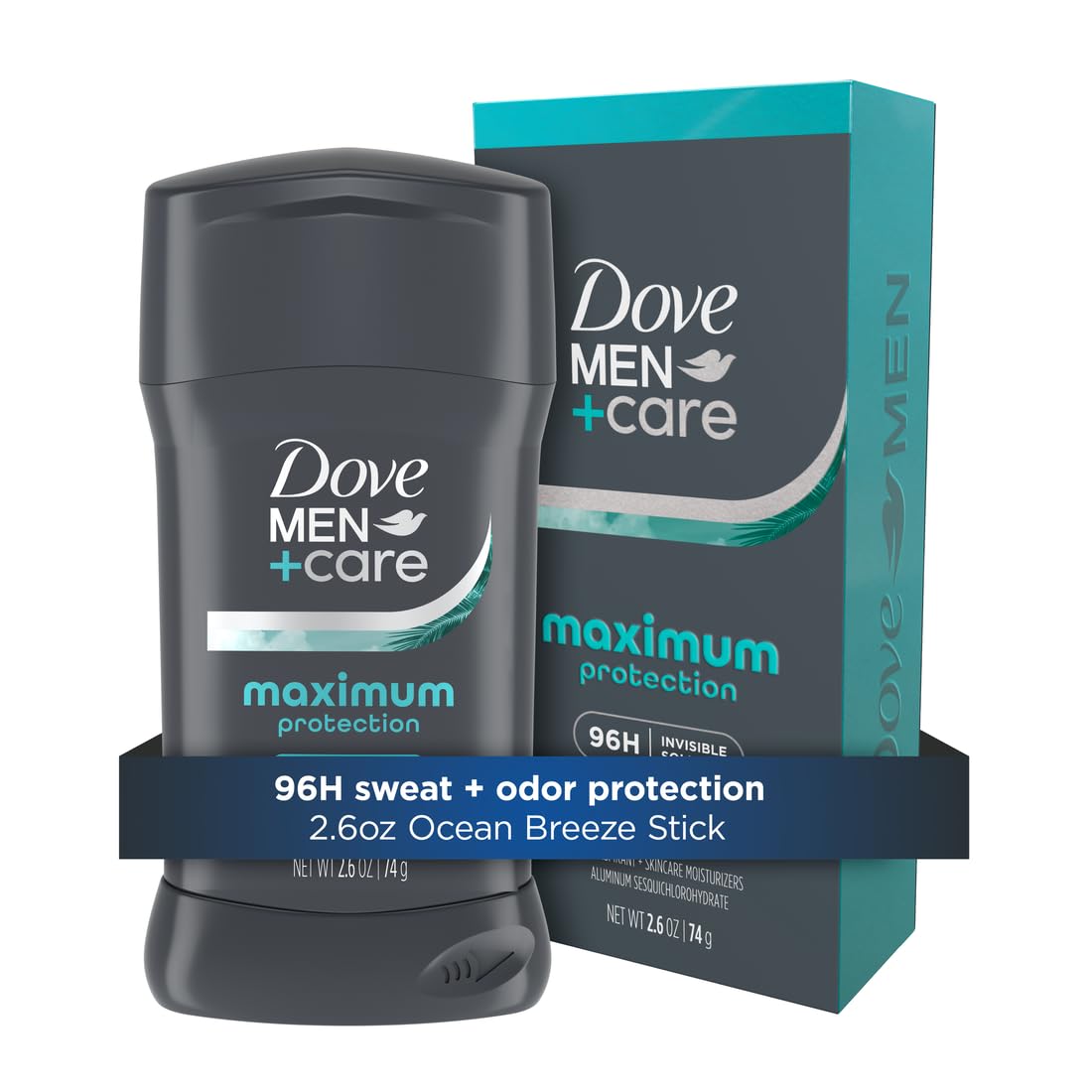 DOVE MEN + CARE Invisible Solid Stick Ocean Breeze Maximum Protection Deodorant For Men 96-Hour Sweat Defense 2.6 oz