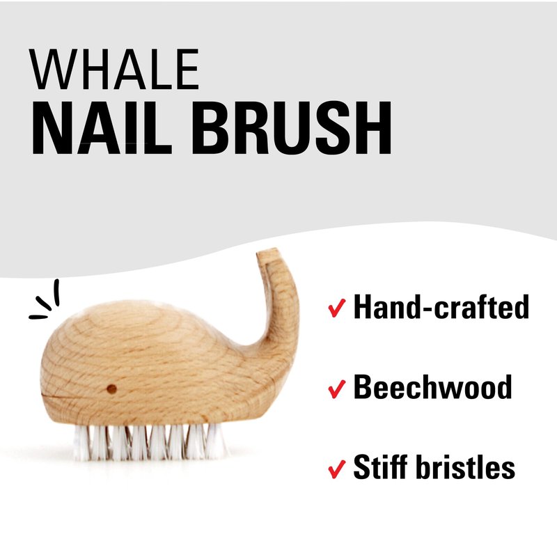 Kikkerland Hand-Crafted Multi-Purpose Beechwood Whale Scrub Brush – Supplies for Manicures and Pedicures, Hand Washing, Vegetable Scrubbing – Nautical Decor, Bathroom Essentials