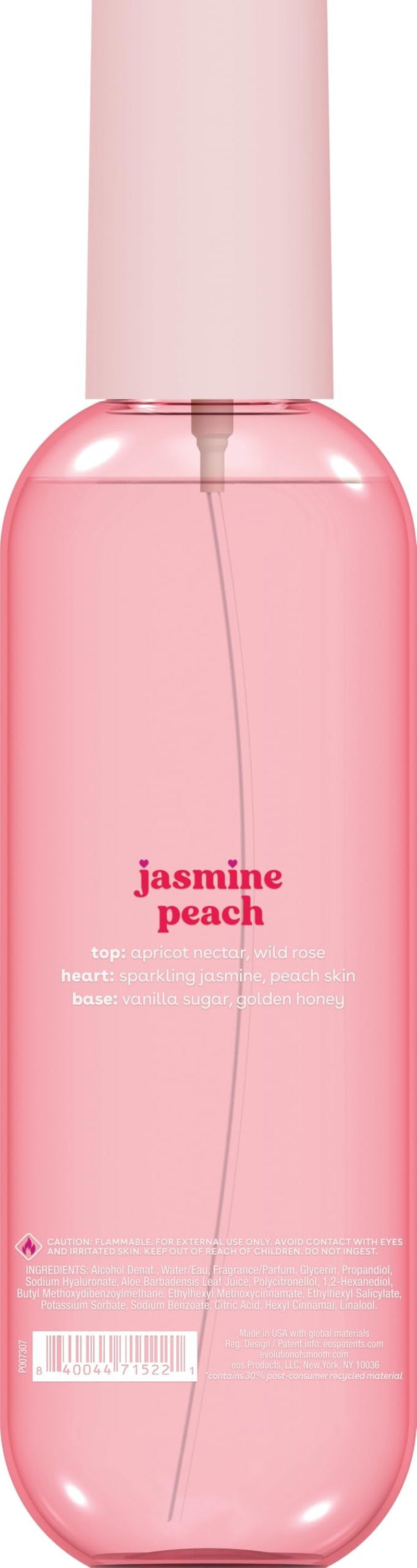 eos Cashmere Body Mist, Jasmine Peach, Body Spray for Women, Hair Mist, Floral Perfume, Moisturizing, Hyaluronic Acid, Glycerin, Vegan, Cruelty-free, 6 fl oz