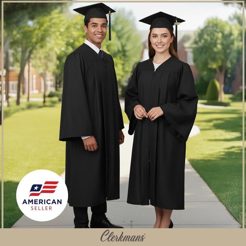 CLERKMANS Black Graduation Cap with Black Tassel Includes 2026 Date Drop - 6” Hang Loop - One Size Fits All