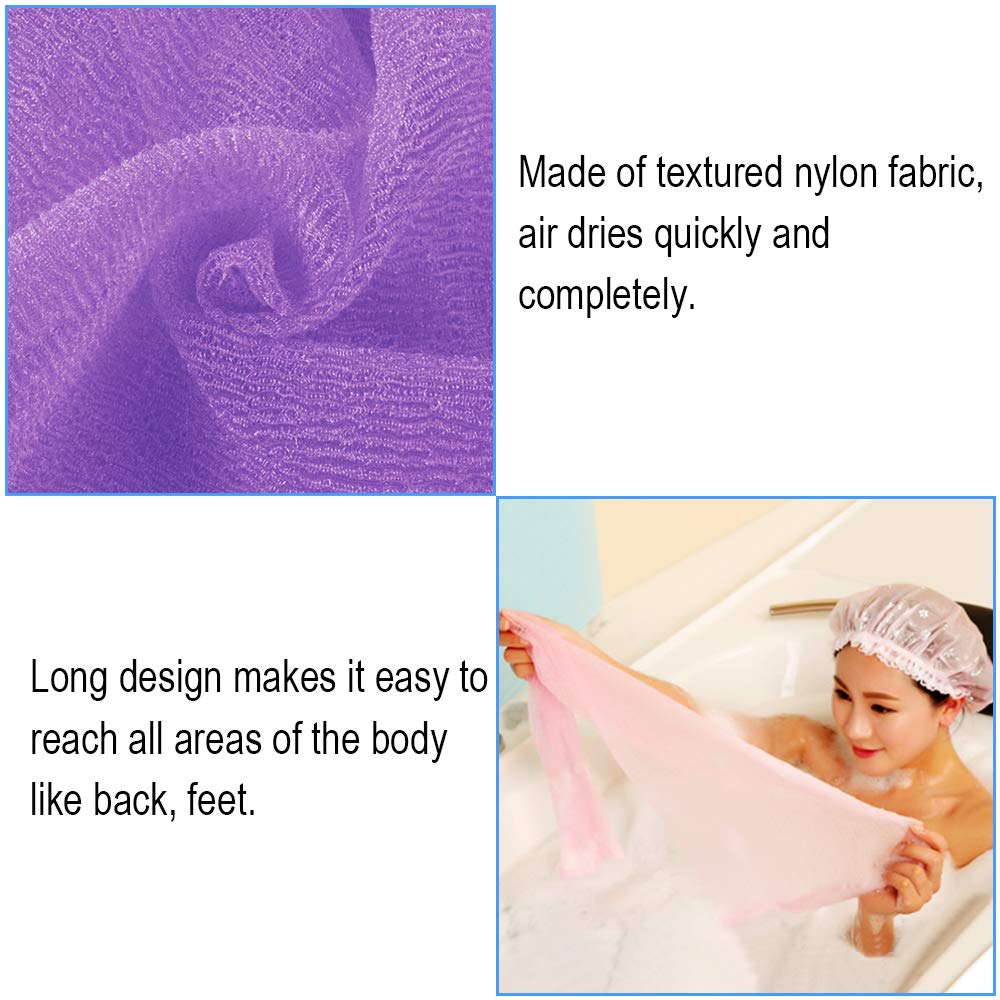 5 Pcs Exfoliating Washcloth Towel, Japanese Exfoliating Cloth for Shower, Body Back Scrubber Bath Towel, Korean Net Sponge Nylon Bath Cloths Skin Loofah Wash Scrub Towels for Women (5 Colors)