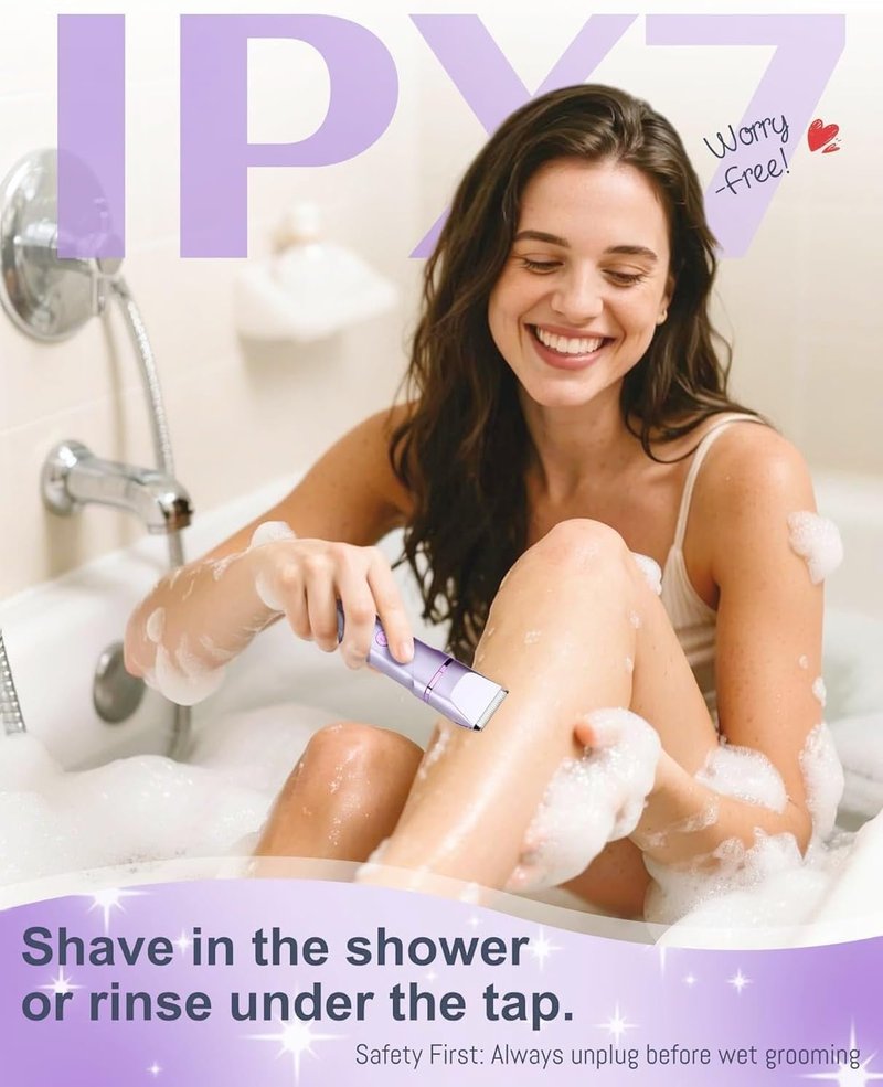 Bikini Trimmer for Women - Painless Electric Razor for Smooth Skin | Cordless, Waterproof, USB Charging, Purple