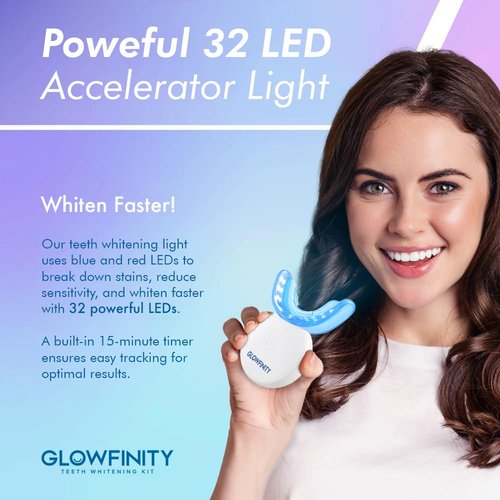 GLOWFINITY Teeth Whitening Kit - 32x LED Light, 35% Carbamide Peroxide, (3) 3ml Gel Pens, (1) Remineralization Gel Pen, and Tray