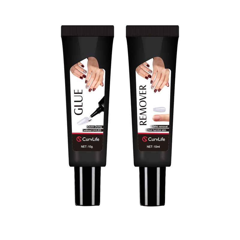 Curvlife Nail Glue Kit - Quick Drying 10g Semi-Solid Formula with 10ml Remover | Long-Lasting Press-On Nails